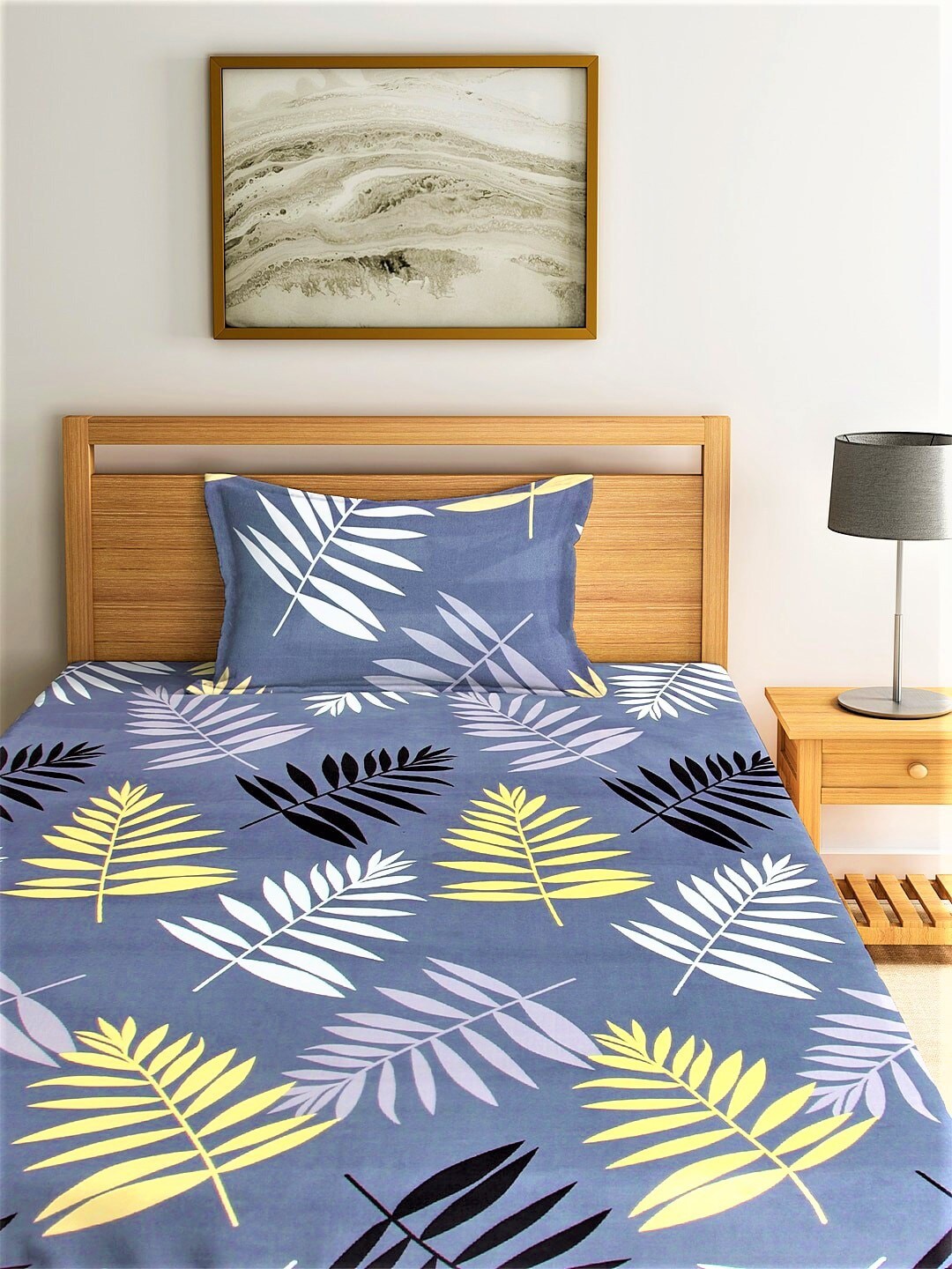 Home Sizzler Grey & White Floral 144 TC Single Bedsheet with 1 Pillow Covers | Grocsy
