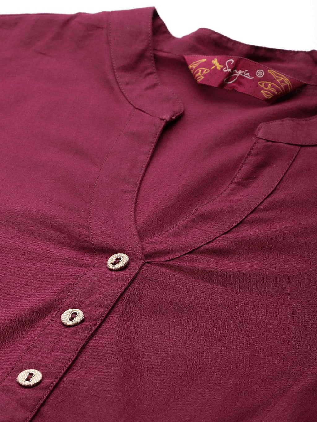 Sangria Printed Sleeves A-Line Pure Cotton Kurta | Grocsy