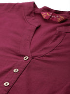 Sangria Printed Sleeves A-Line Pure Cotton Kurta | Grocsy