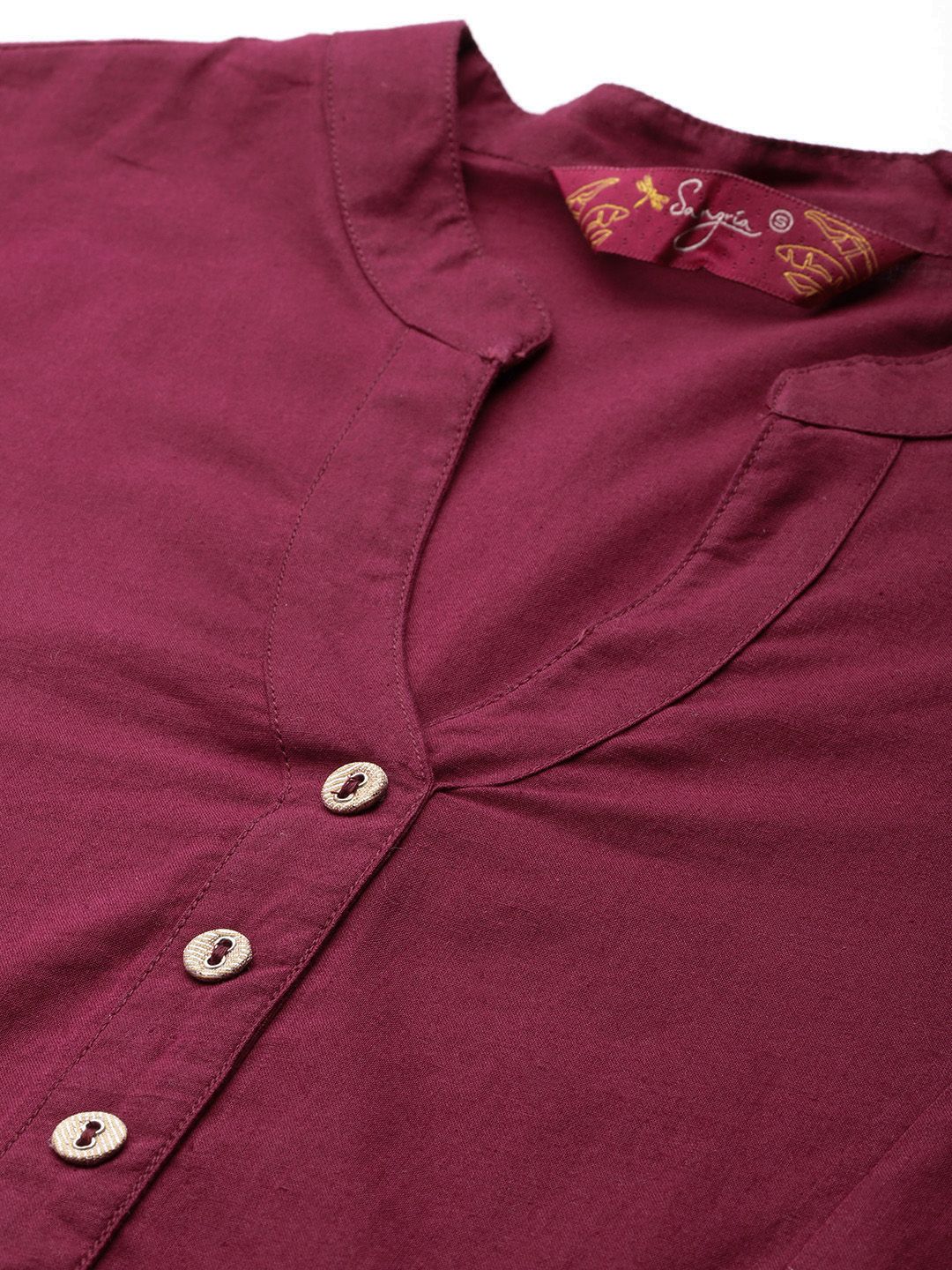Sangria Printed Sleeves A-Line Pure Cotton Kurta | Grocsy