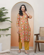 Vaasva Women Mustard Cotton Printed Straight Kurti | Grocsy