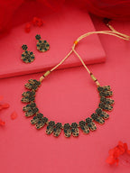 Tehzeeb Creations Luxurious Gold Polished Green Colour Choker Necklace Set With Matching Earrings | Grocsy