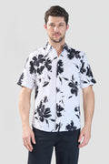 Xkind White Floral Printed Textured Regular Fit Shirt | Grocsy