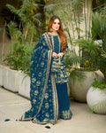 Anaita Teal Faux Georgette Readymade Suit with Embroidery & Moti Work | Grocsy