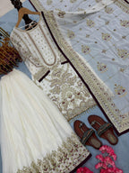 Anaita Off White Faux Georgette Readymade Suit with Embroidery & Moti Work | Grocsy