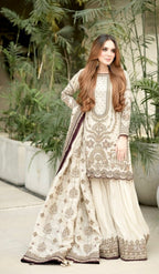 Anaita Off White Faux Georgette Readymade Suit with Embroidery & Moti Work | Grocsy