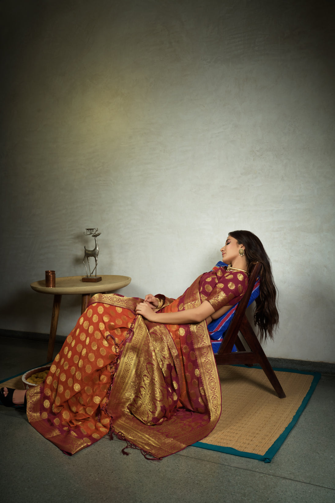 Vardha Marmalade Orange Golden Zari Banarasi Chiffon Saree | Grocsy