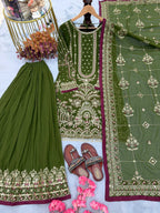 Anaita Mehendi Faux Georgette Readymade Suit with Embroidery & Moti Work | Grocsy