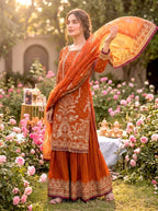 Anaita Orange Faux Georgette Readymade Suit with Embroidery & Moti Work | Grocsy