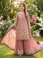Anaita Pink Faux Georgette Readymade Suit with Embroidery & Moti Work | Grocsy