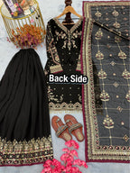 Anaita Black Faux Georgette Readymade Suit with Embroidery & Moti Work | Grocsy