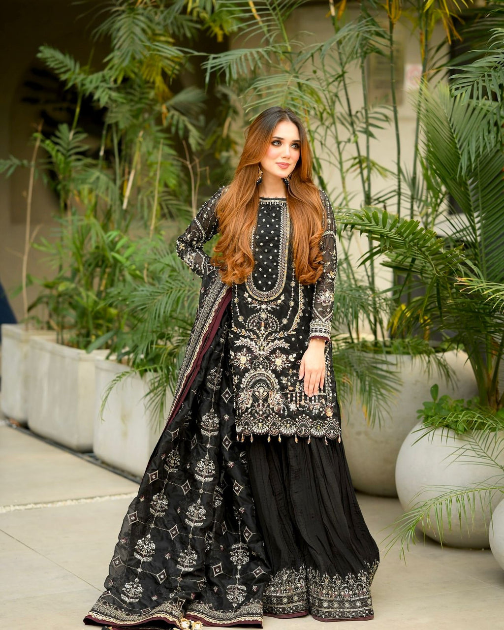 Anaita Black Faux Georgette Readymade Suit with Embroidery & Moti Work | Grocsy