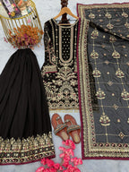 Anaita Black Faux Georgette Readymade Suit with Embroidery & Moti Work | Grocsy