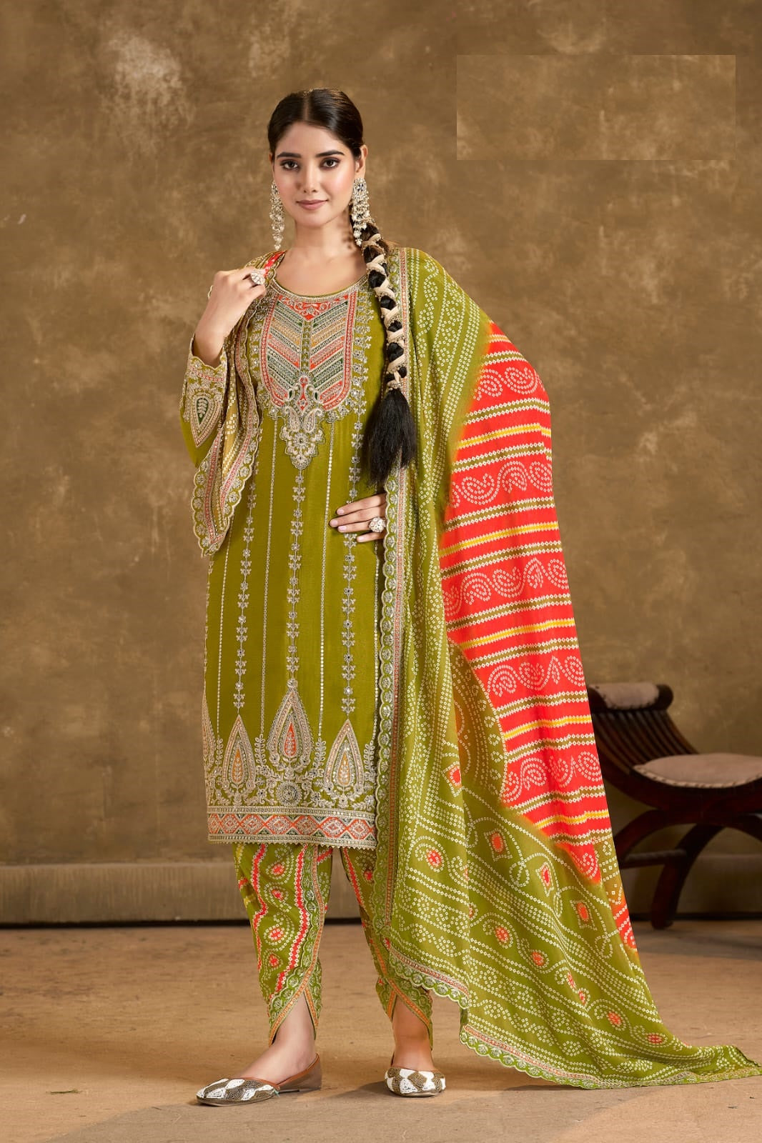 Anaita Green Chinon Sequence Embroidered Readymade Salwar Suit | Grocsy