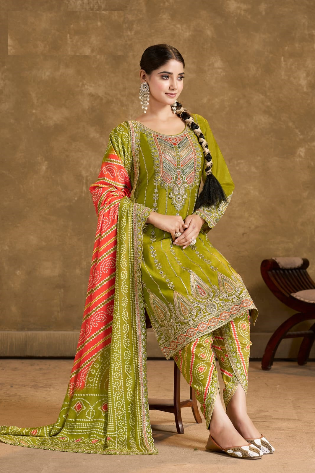 Anaita Green Chinon Sequence Embroidered Readymade Salwar Suit | Grocsy