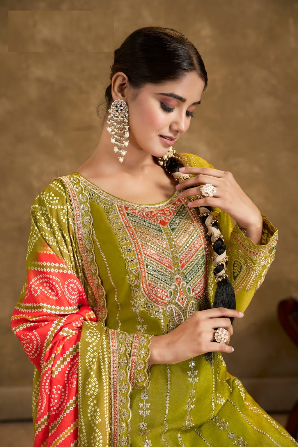Anaita Green Chinon Sequence Embroidered Readymade Salwar Suit | Grocsy