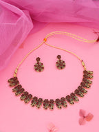 Tehzeeb Creations Luxurious Gold Polished Maroon Colour Choker Necklace Set With Matching Earrings | Grocsy