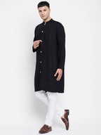 Even Apparels Black Pure Cotton Men's Sherwani Kurta With Open Front | Grocsy