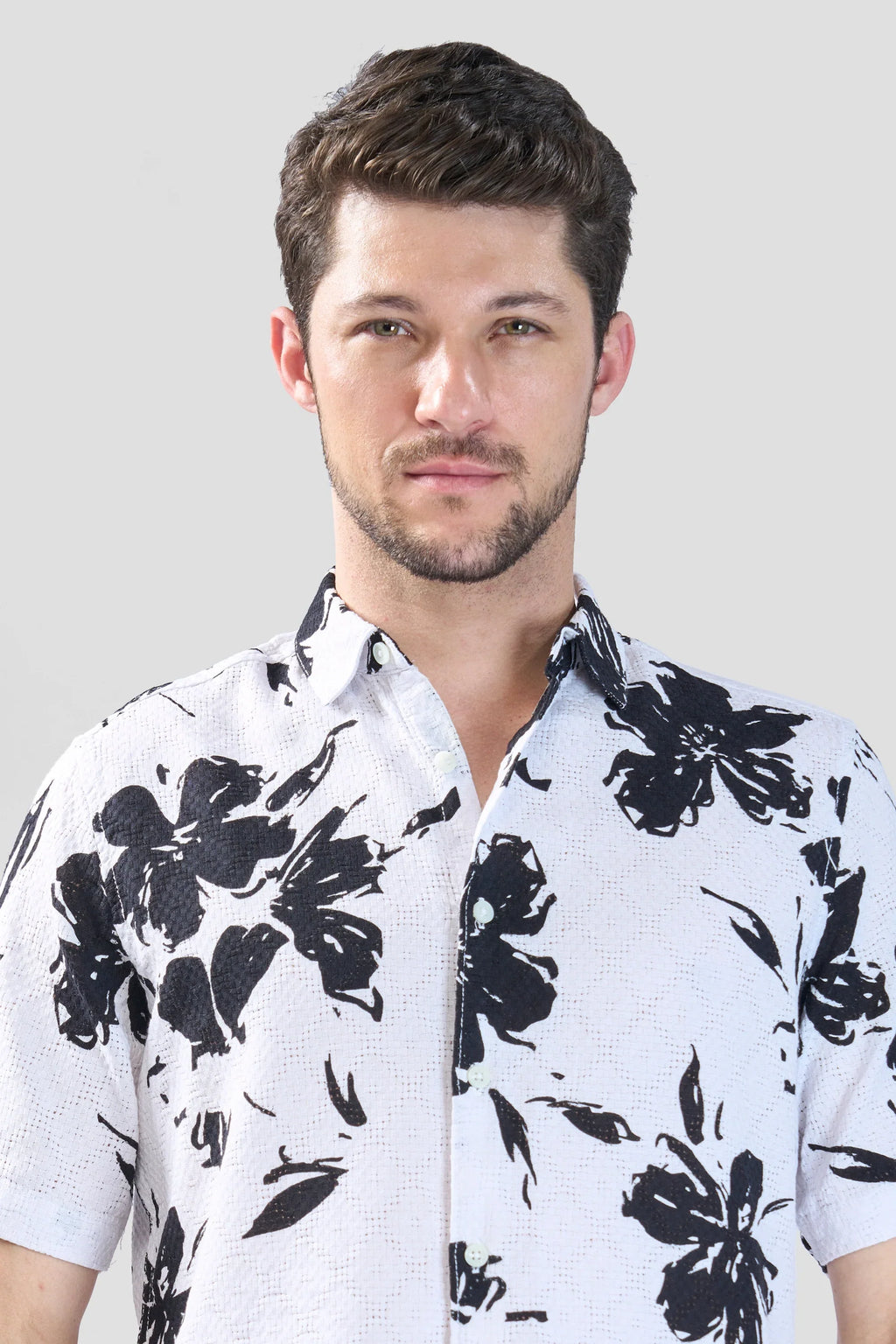 Xkind White Floral Printed Textured Regular Fit Shirt | Grocsy