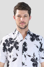 Xkind White Floral Printed Textured Regular Fit Shirt | Grocsy