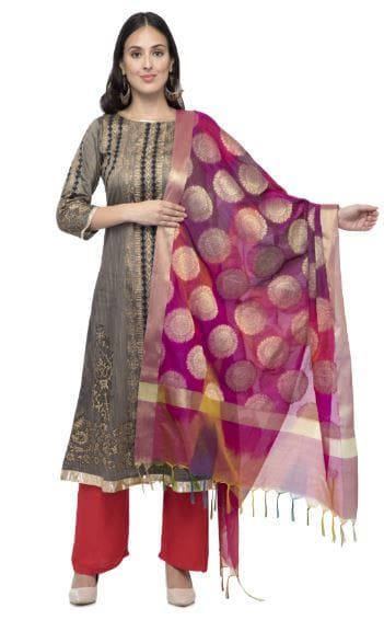A R Silk Women's Vanarsi Silk Zari Embroidery Fancy Dupatta Multi Colours | Grocsy