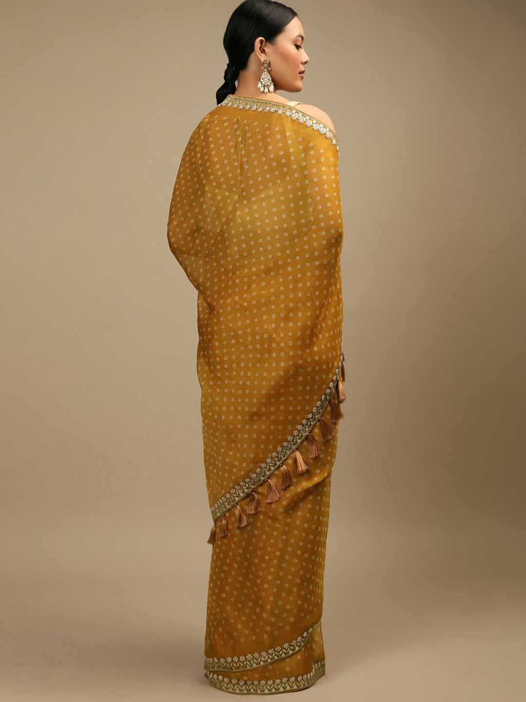 Sangria Bandhani Printed Beads and Stones Saree | Grocsy