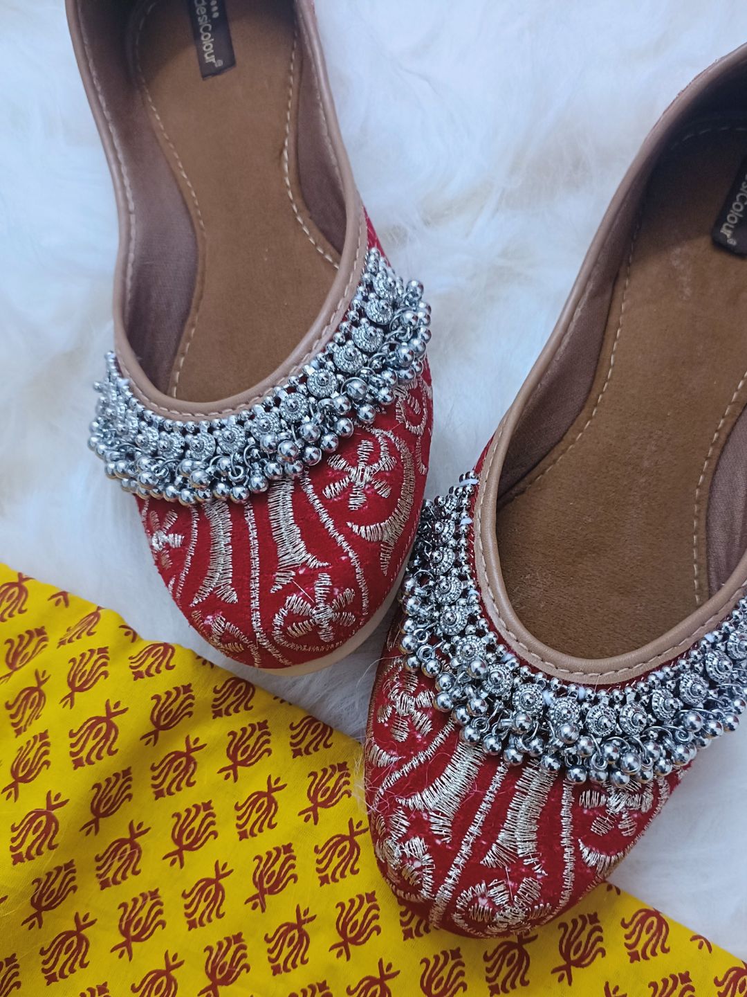 Desi Colour Women Indian Ethnic Footwear-Red Gungroo | Grocsy