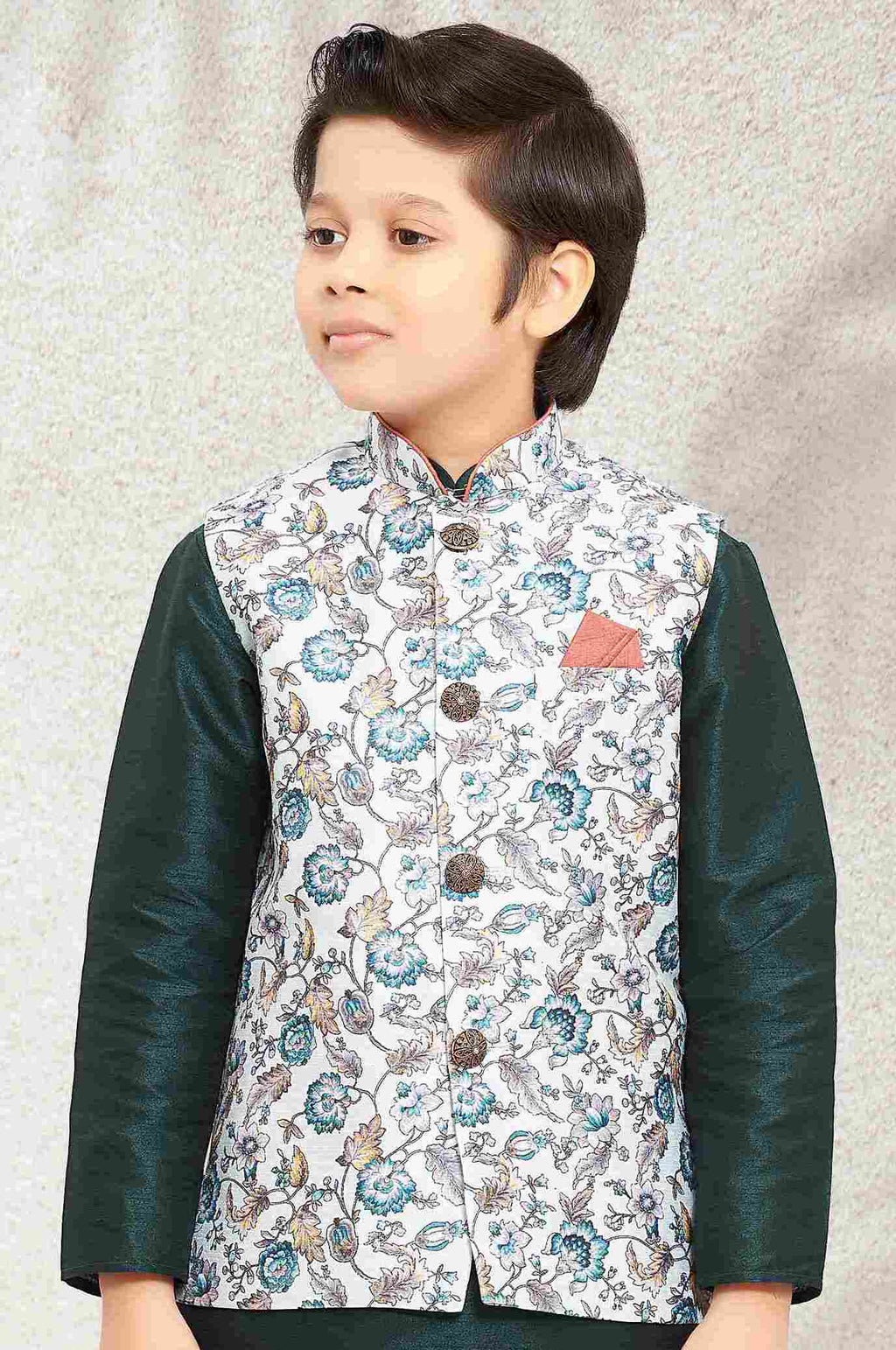 Raivat Ethnic Banarasi Silk Digital Printed Kurta Pajama With Jacket In Pista Green Colour | Grocsy