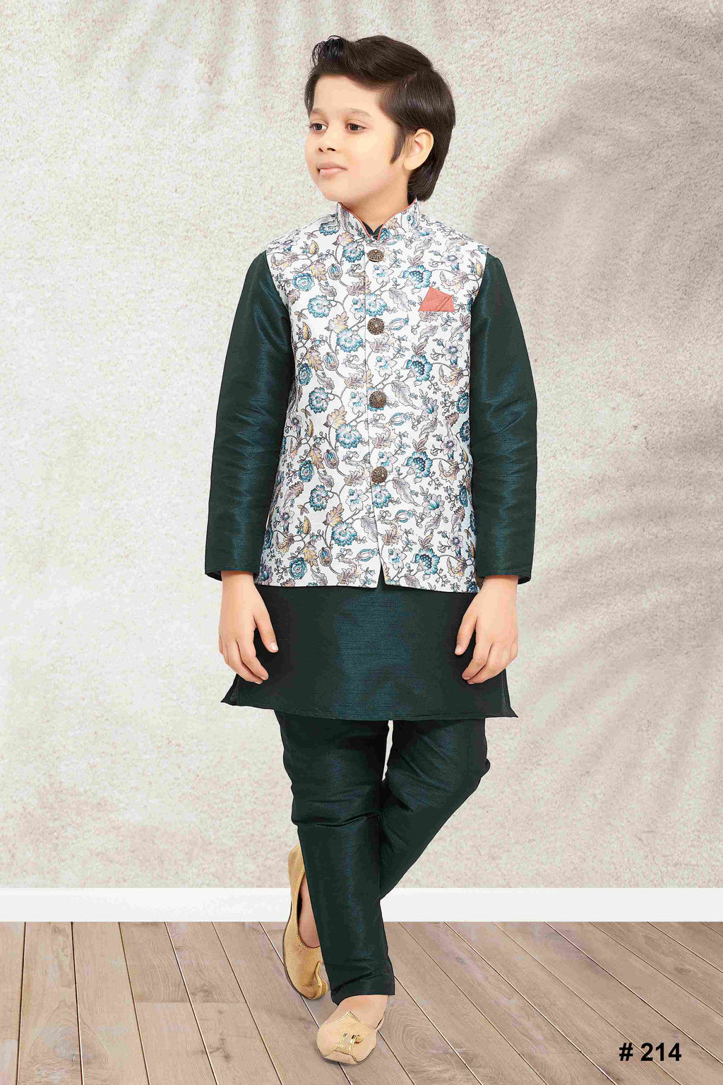 Raivat Ethnic Banarasi Silk Digital Printed Kurta Pajama With Jacket In Pista Green Colour | Grocsy