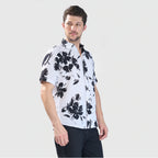 Xkind White Floral Printed Textured Regular Fit Shirt | Grocsy