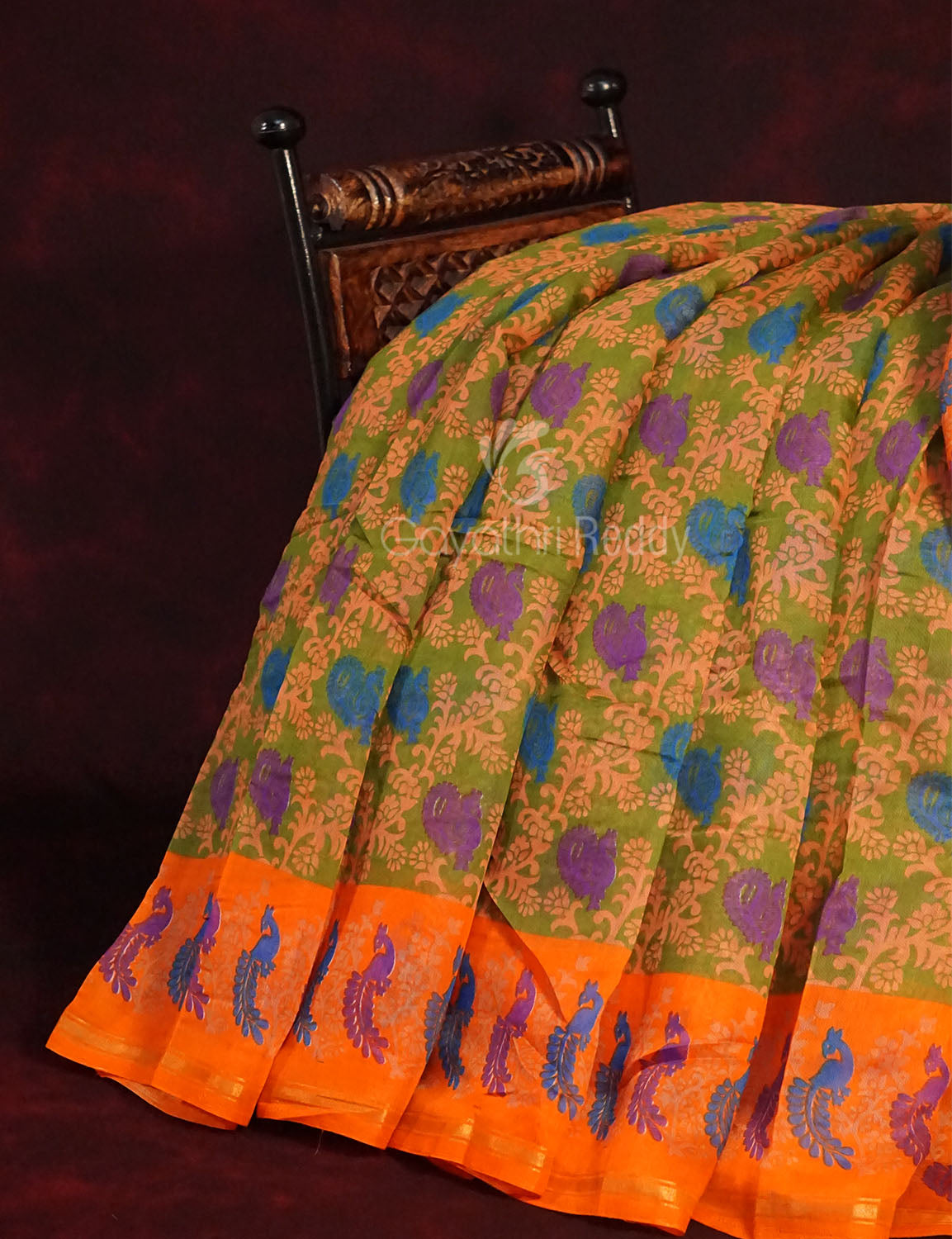 Pastel Peach All Over Printed Semi Chanderi Saree By Gayathri Reddy Designer Studio | Grocsy