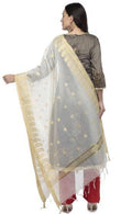 A R Silk Women's Chanderi Zari Embroidery Cream Regular Dupatta | Grocsy