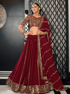 Myra Maroon Georgette Embroidered Designer Lehenga | Grocsy