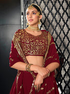 Myra Maroon Georgette Embroidered Designer Lehenga | Grocsy