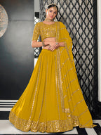 Myra Yellow Georgette Embroidered Designer Lehenga | Grocsy