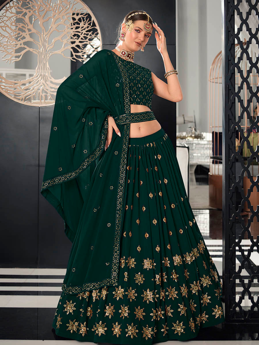 Myra Green Georgette Embroidered Designer Lehenga | Grocsy