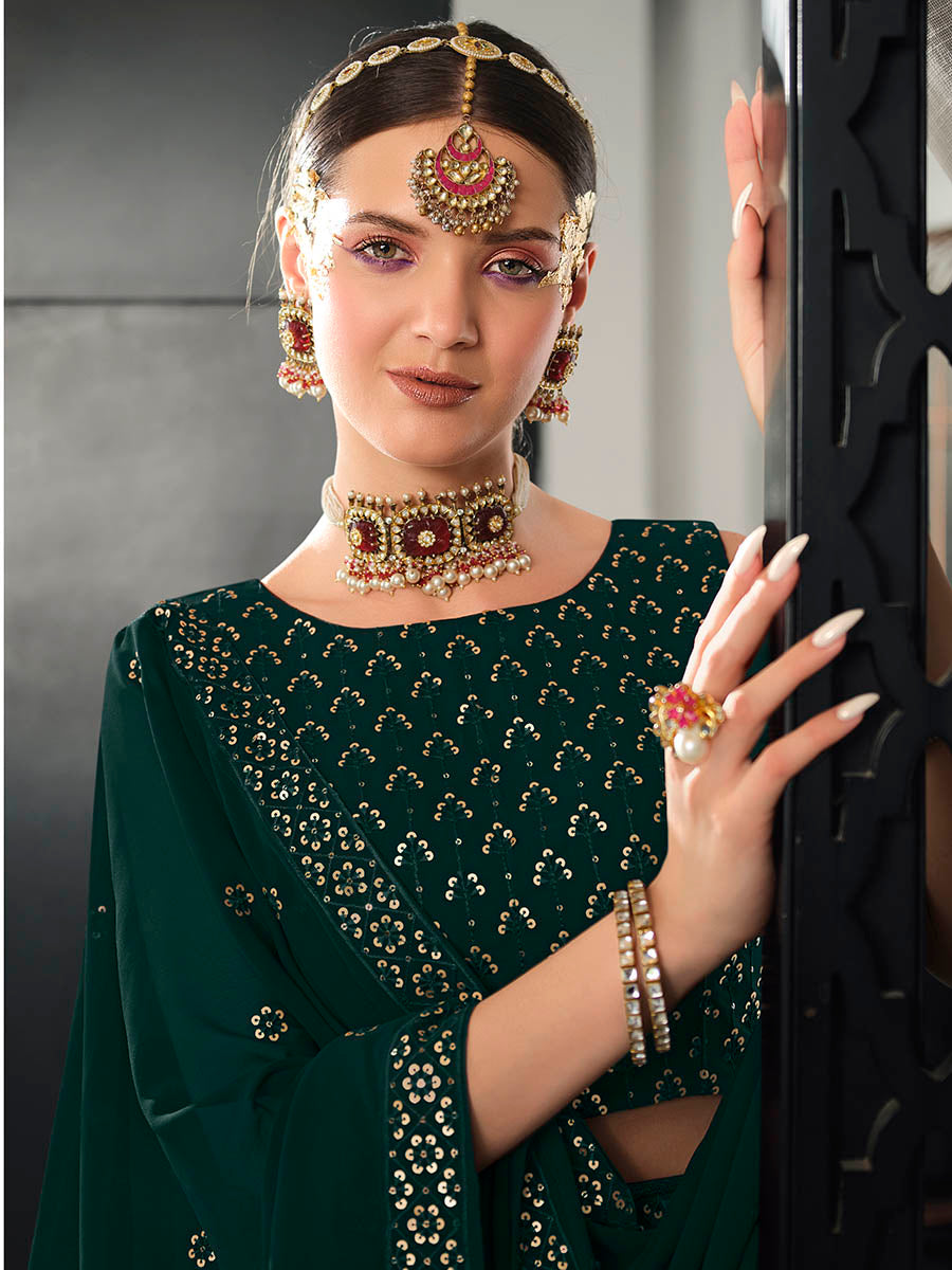 Myra Green Georgette Embroidered Designer Lehenga | Grocsy