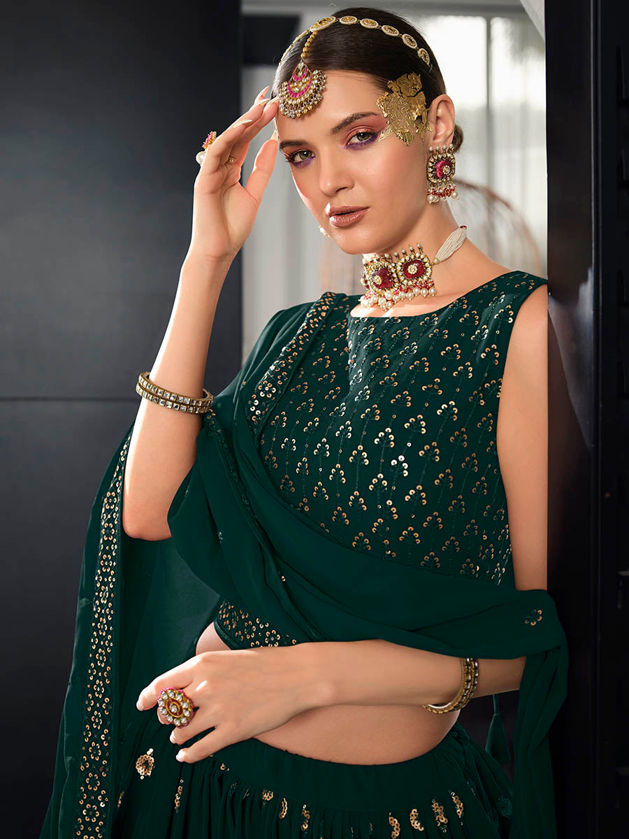 Myra Green Georgette Embroidered Designer Lehenga | Grocsy