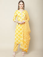 Sangria Women Yellow Printed Thread Work Pure Cotton Kurta with Trousers | Grocsy