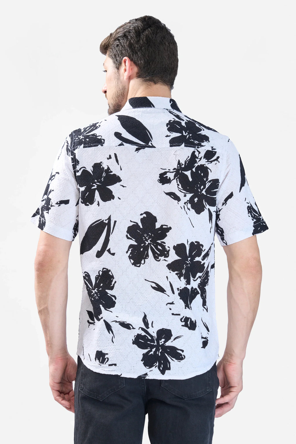 Xkind White Floral Printed Textured Regular Fit Shirt | Grocsy