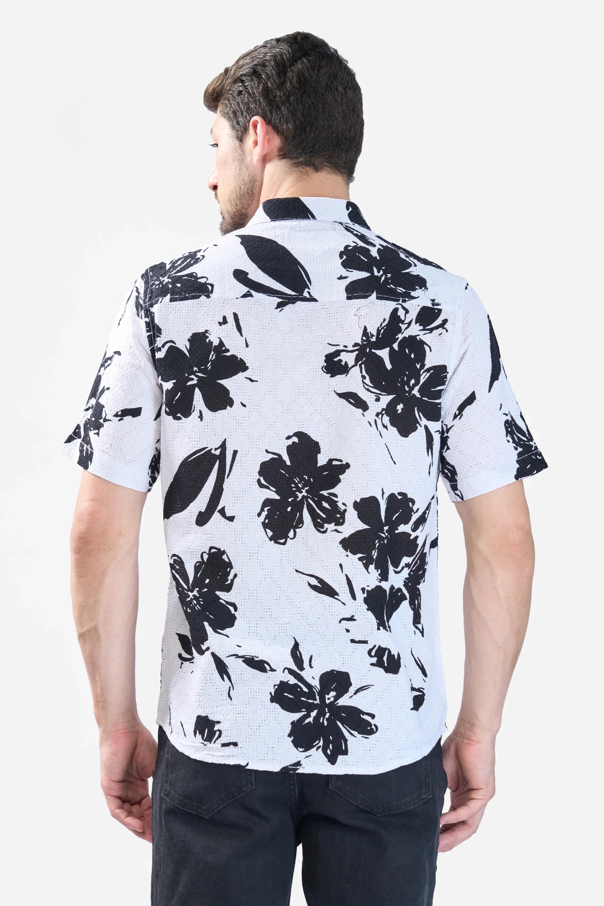 Xkind White Floral Printed Textured Regular Fit Shirt | Grocsy