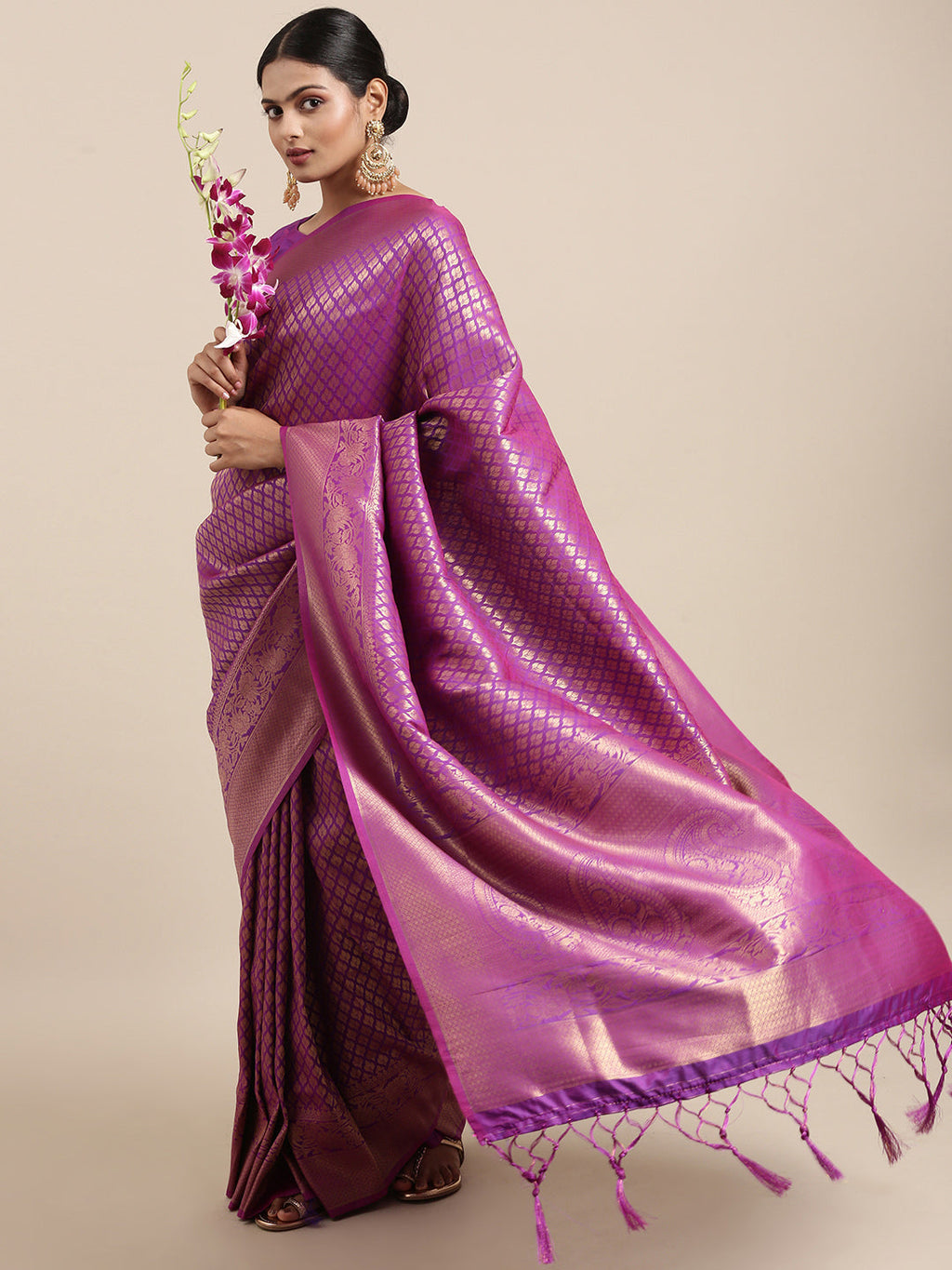 Saree Mall Purple Ethnic Motifs Zari Silk Blend Banarasi Saree | Grocsy