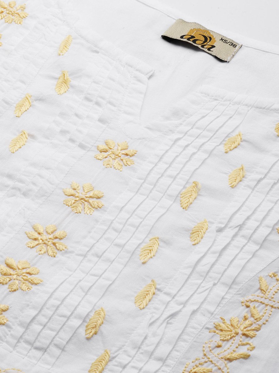 ADA Ethnic Motifs Chikankari Embroidered Cotton Kurta | Grocsy