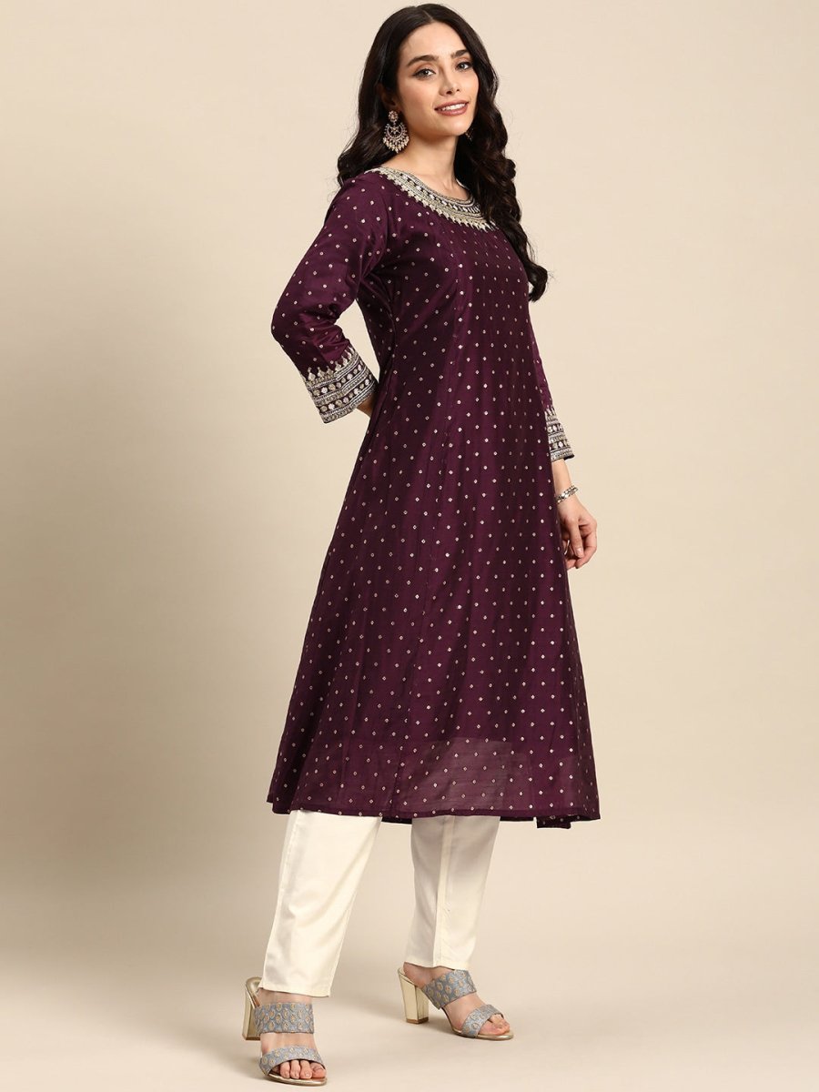 All About You Ethnic Motifs Embroidered Empire Sequinned Kurta with Trousers | Grocsy