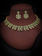 Tehzeeb Creations Luxurious Gold Polished Sea Green Colour Choker Necklace Set With Matching Earrings | Grocsy