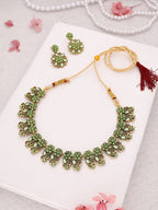 Tehzeeb Creations Luxurious Gold Polished Sea Green Colour Choker Necklace Set With Matching Earrings | Grocsy