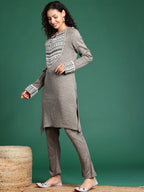 Sangria Printed Keyhole Neck Kurta with Trousers | Grocsy