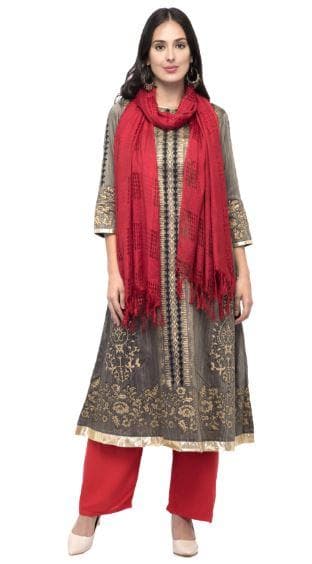A R Silk Women's Cotton Window Check Red Regular Dupatta | Grocsy