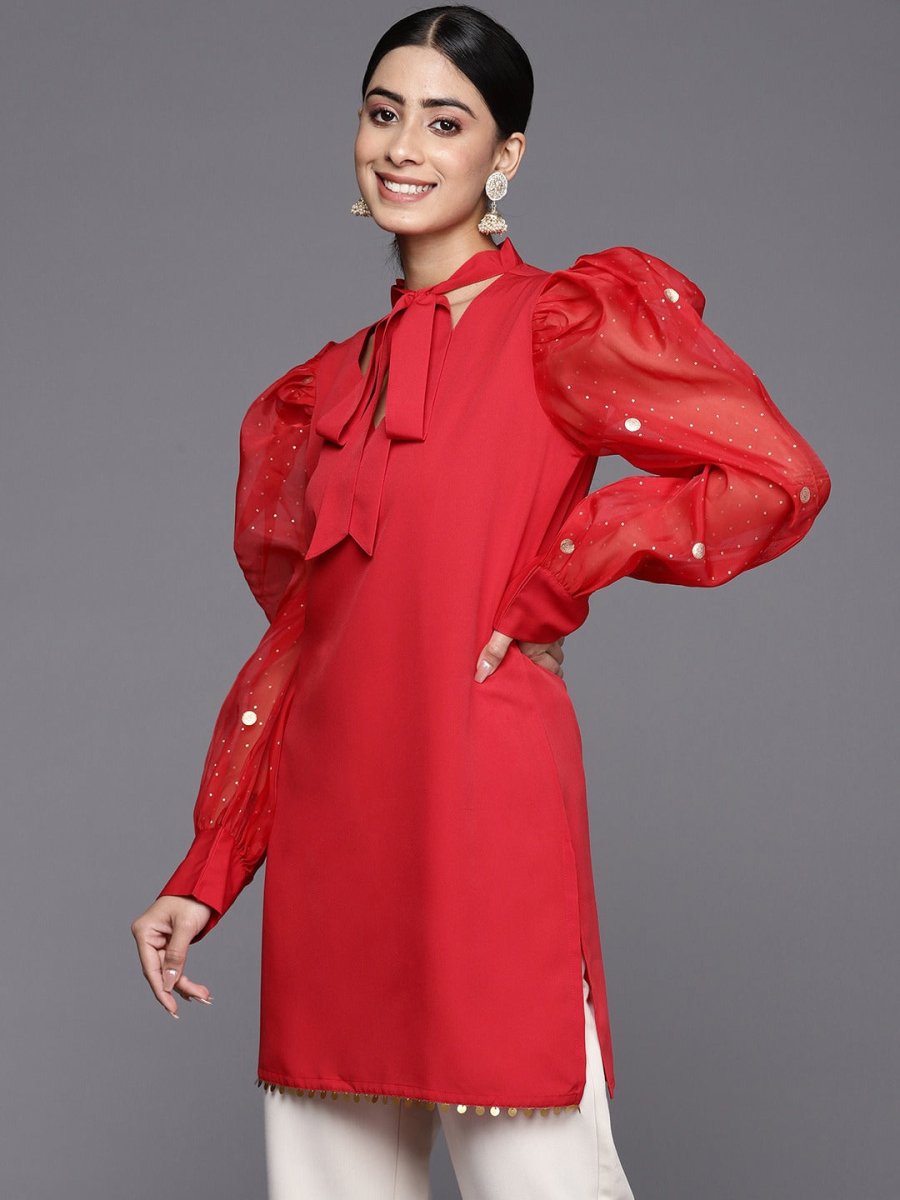 Ahalyaa Women's Crepe Red Tunic | Grocsy