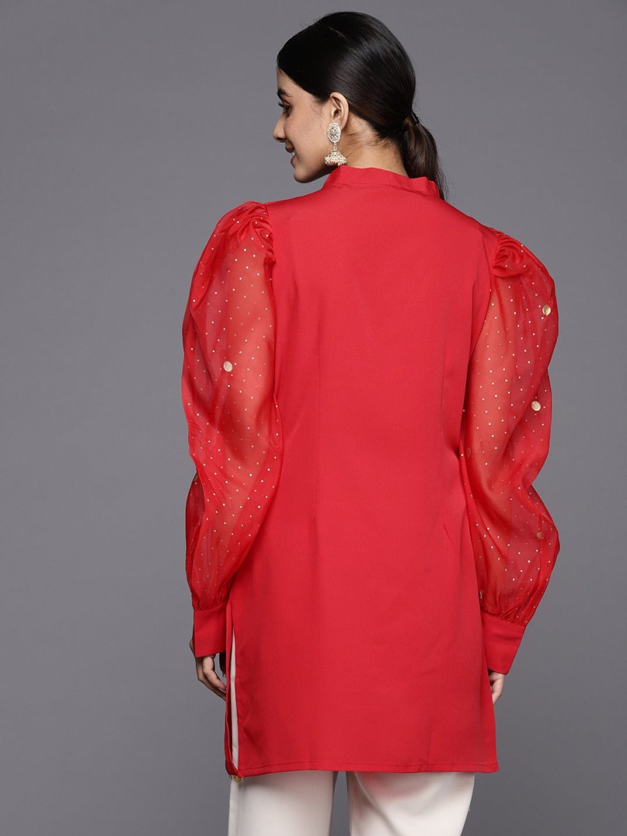 Ahalyaa Women's Crepe Red Tunic | Grocsy